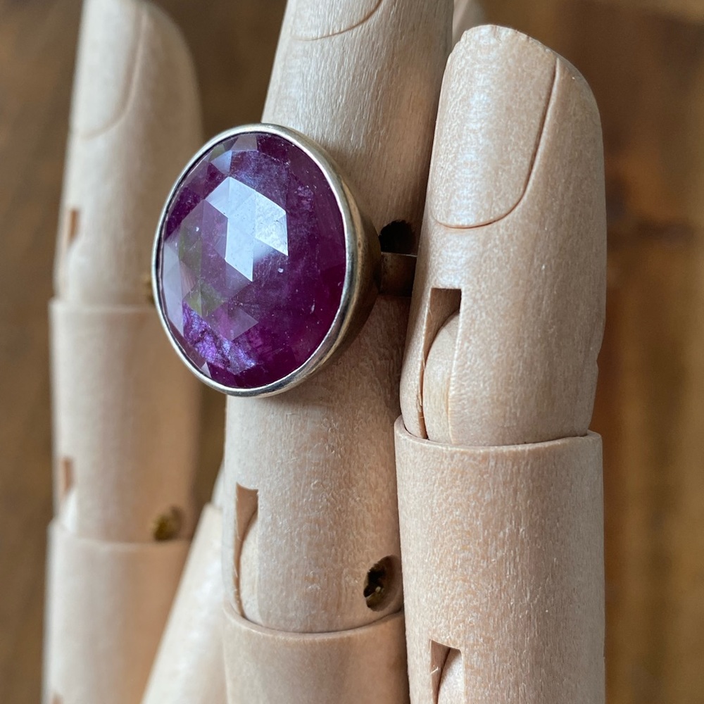 Faceted Round Ruby Sterling Silver Ring - image 6